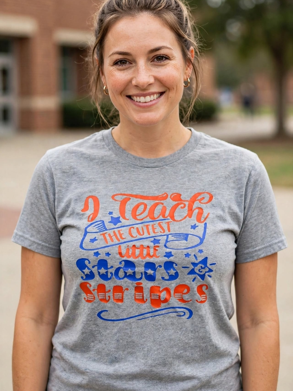 Gray  Graphic Tee - Patriotic Stars & Stripes